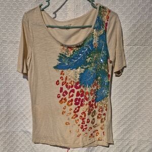 New Directions Women's Size Small Beige Top with Gold Accents